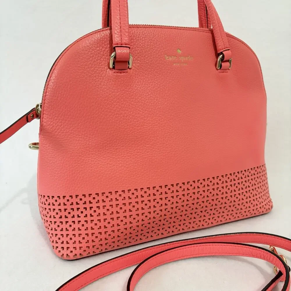 Kate Spade Wakefield Lane Carli Coral Handbag Pinkish Orange Laser Cut Purse